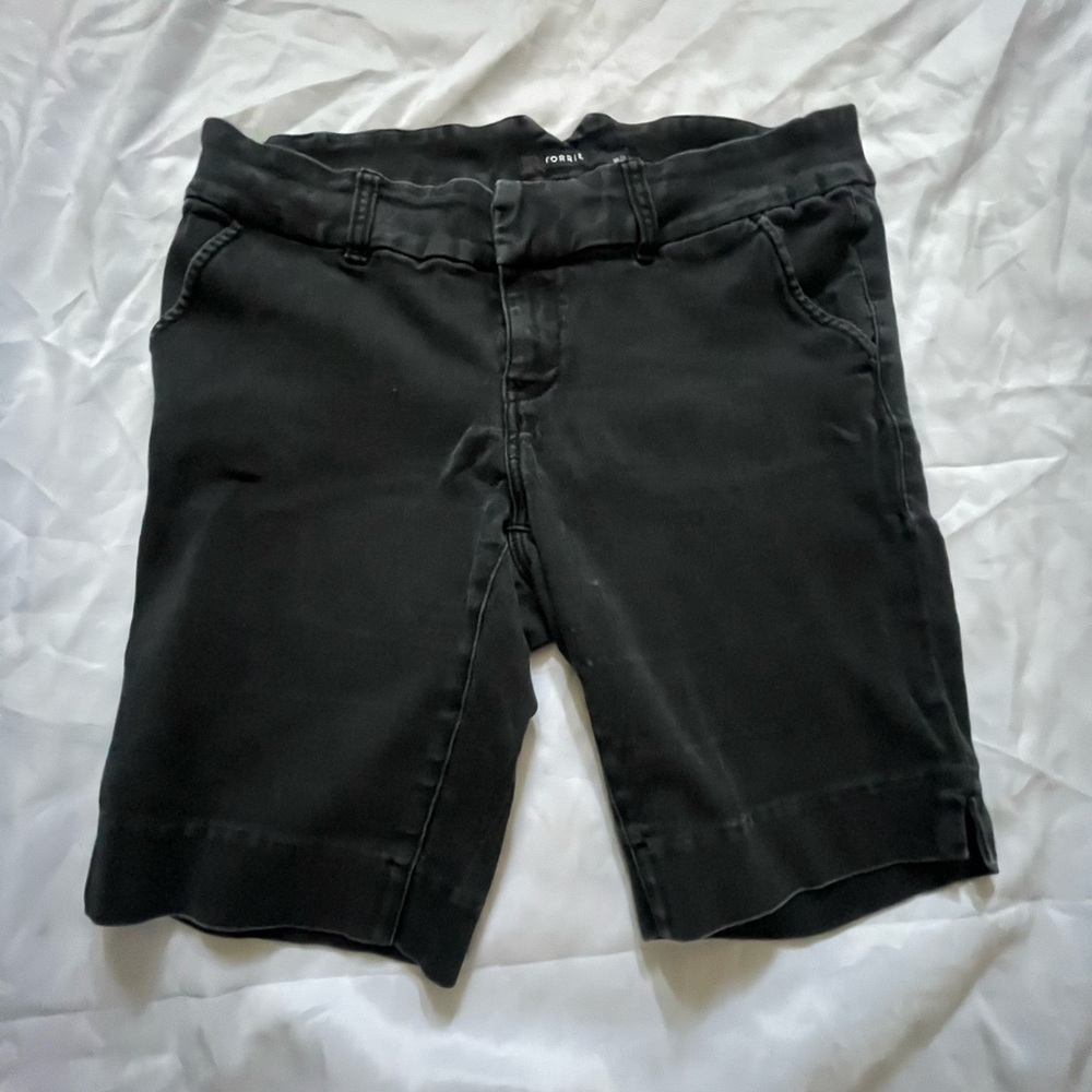 Torrid Women Shorts SZ 16 Solid Black Twill Utility Button Pockets Roll Cuff